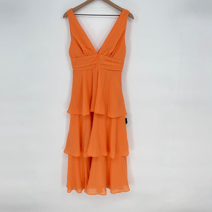 Lulus Celebration Time Light Orange Sleeveless Tiered Midi Dress Size M