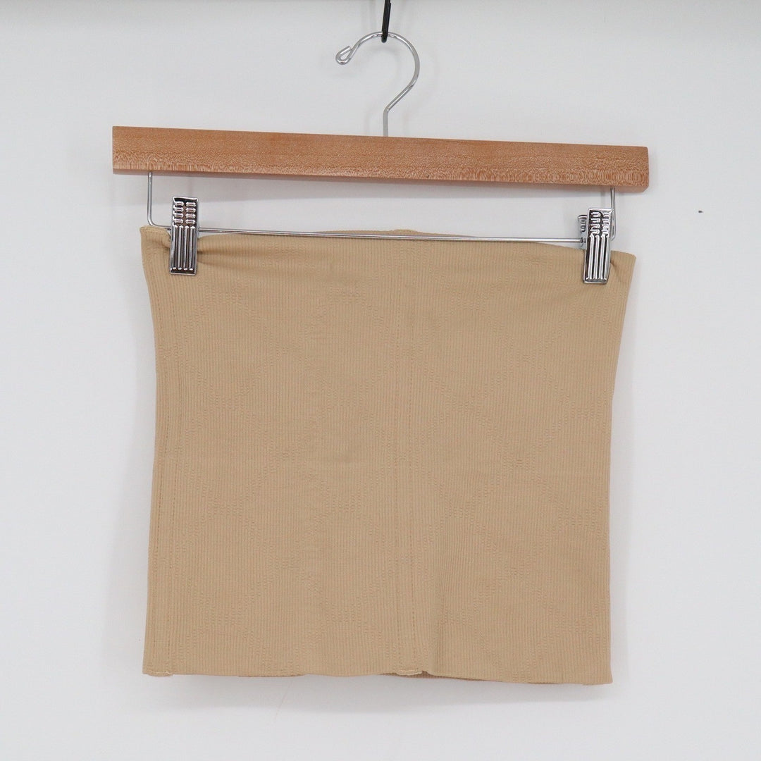 Tan Textured Diamond Pattern Tube Top Strapless Stretch Crop Top Medium Beige