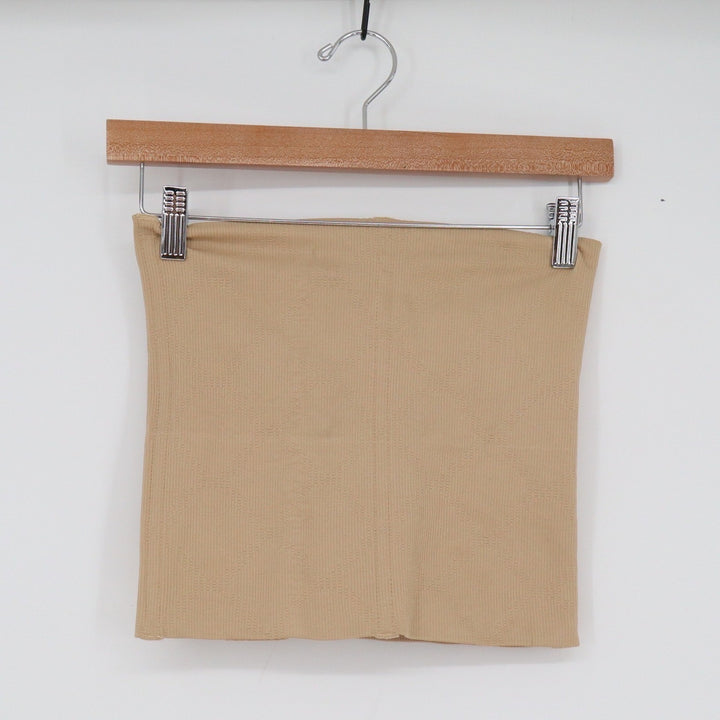 Tan Textured Diamond Pattern Tube Top Strapless Stretch Crop Top Medium Beige