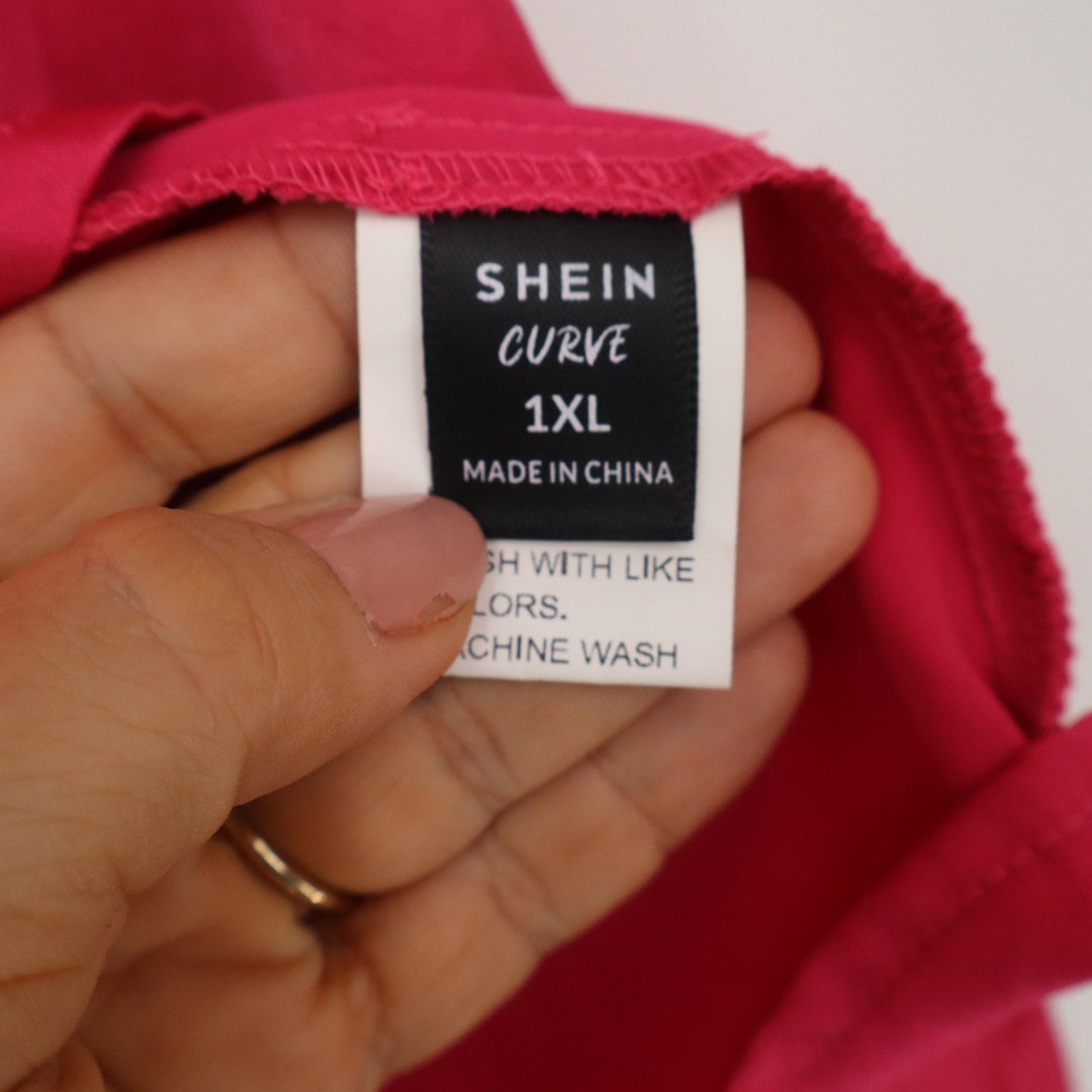 Shein Curve Hot Pink Off The Shoulder Long Bishop Sleeve Blouse 1XL