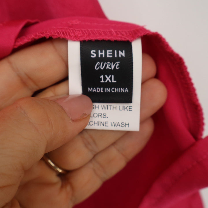 Shein Curve Hot Pink Off The Shoulder Long Bishop Sleeve Blouse 1XL