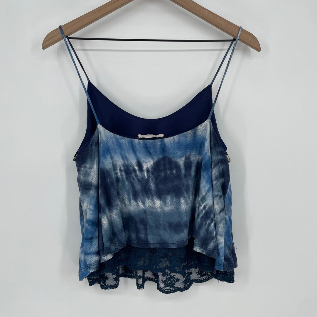 Nabee Tie Dye Cami Lace Trim Blue Tank Top Size Small