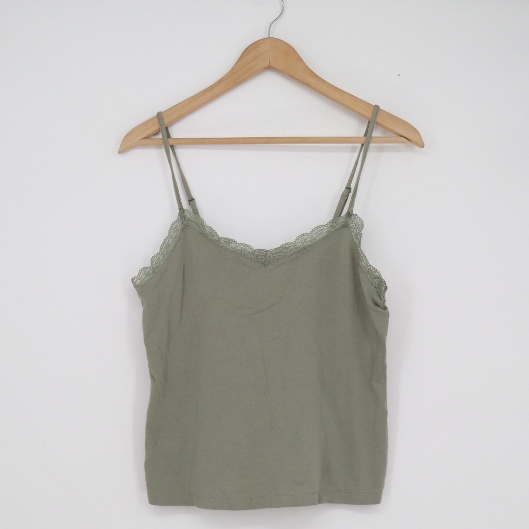 HM Sage Green Lace Trim Camisole Top Adjustable Straps Size M