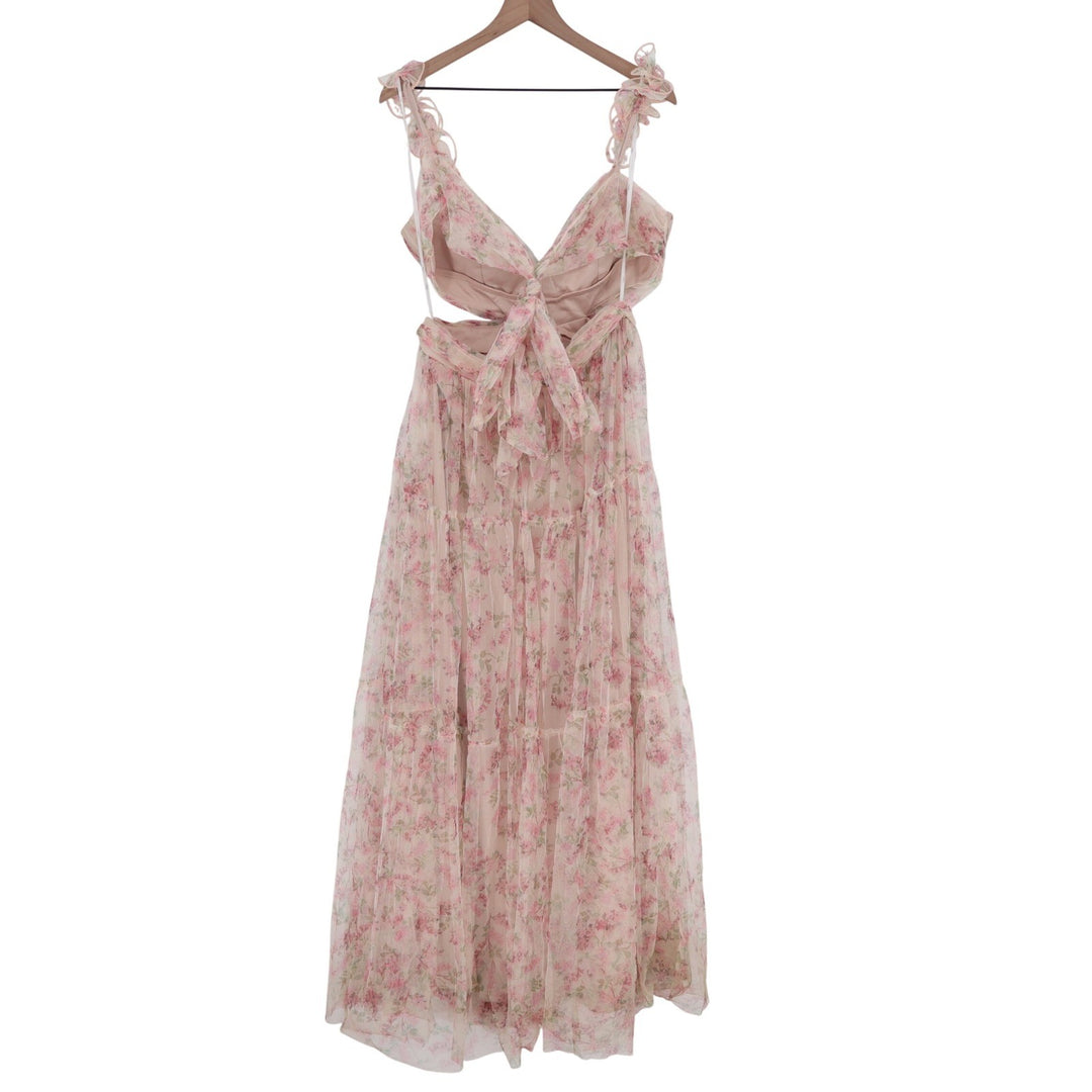 Lulus Pink Floral Tulle Cutout Tiered Maxi Dress MM21936L XL