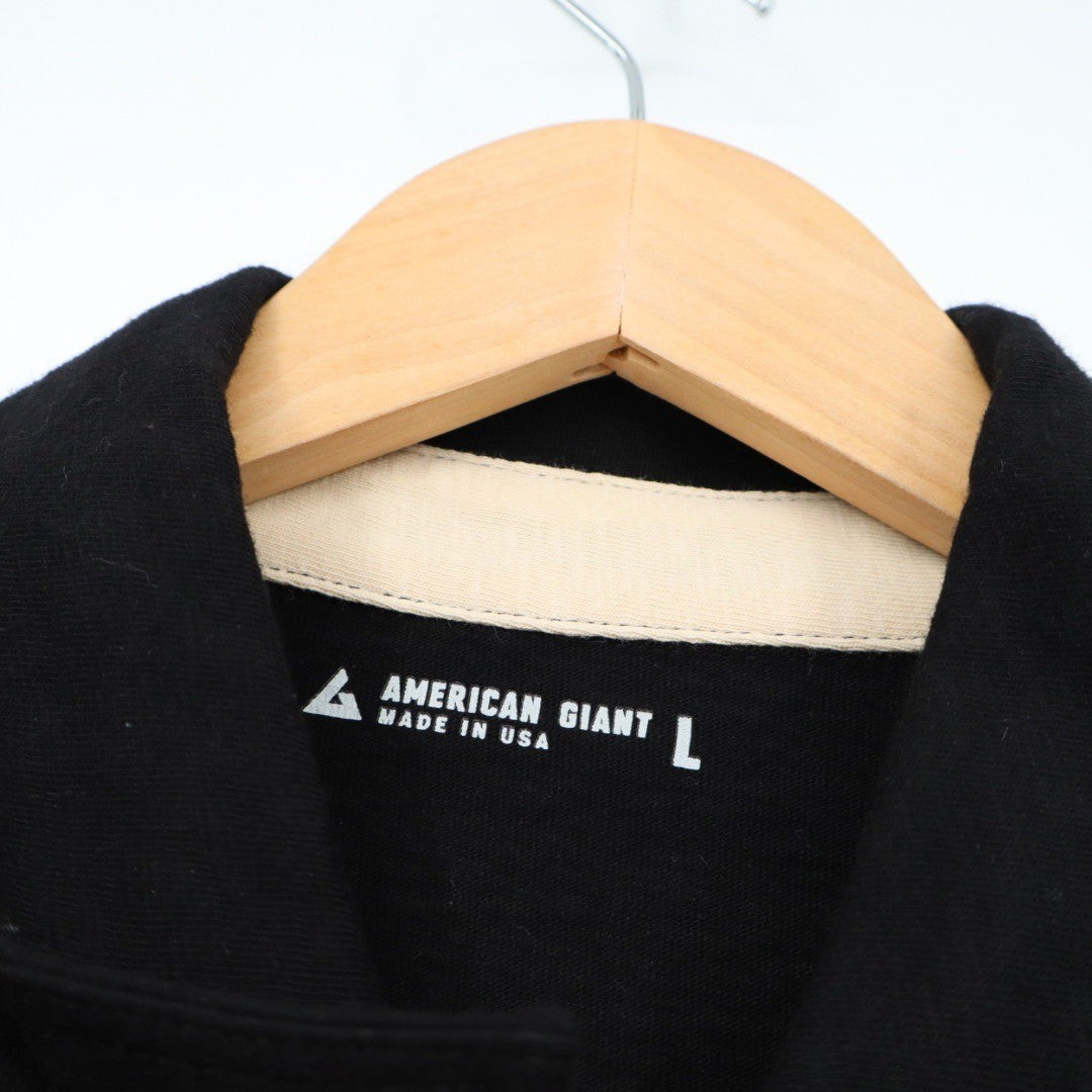 American Giant Mens Long Sleeve Black Polo Shirt Size L Made in USA