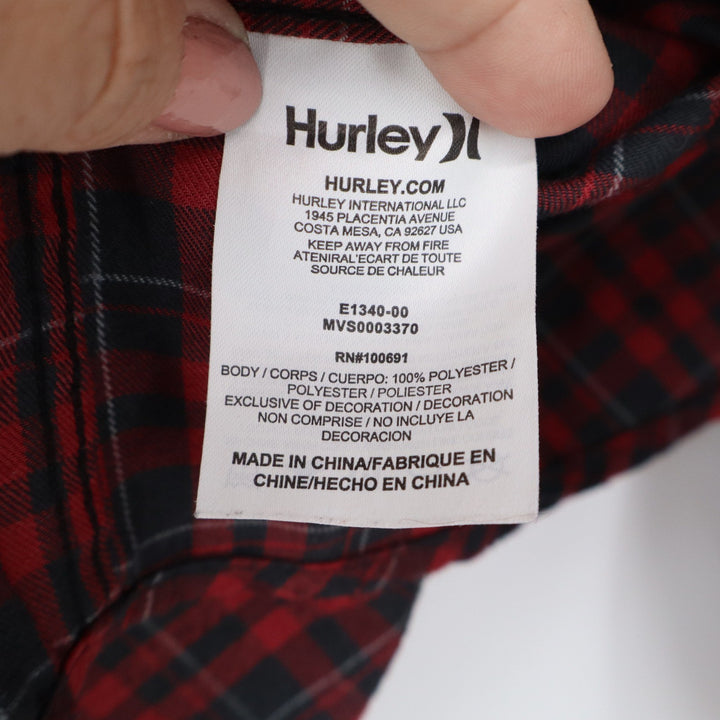 Hurley Mens Dri-FIT Plaid Button Up Shirt Red Black Long Sleeve L