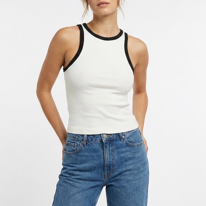 All In Motion Cropped Tank Top Womens White Round Neck Yoga Running Activewear