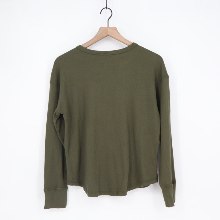 American Giant Luxe Rib Womens Medium Olive Green V-Notch Long Sleeve Pullover