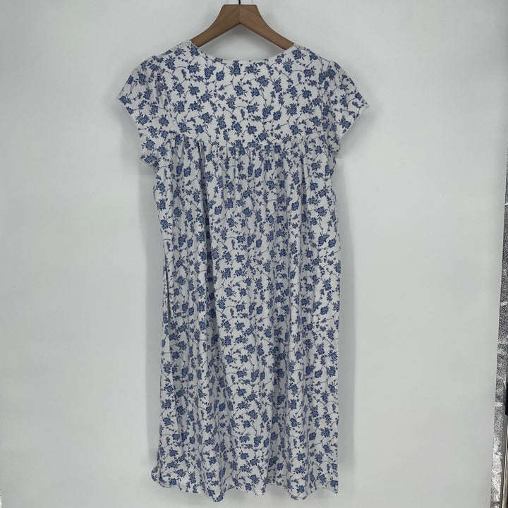 Miss Elaine Womens Blue Floral Nightgown Short Sleeve Button Neck Size S
