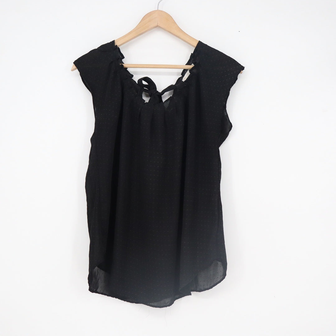 LC Lauren Conrad Black Clip Dot Tie Back Sleeveless Blouse Top Medium
