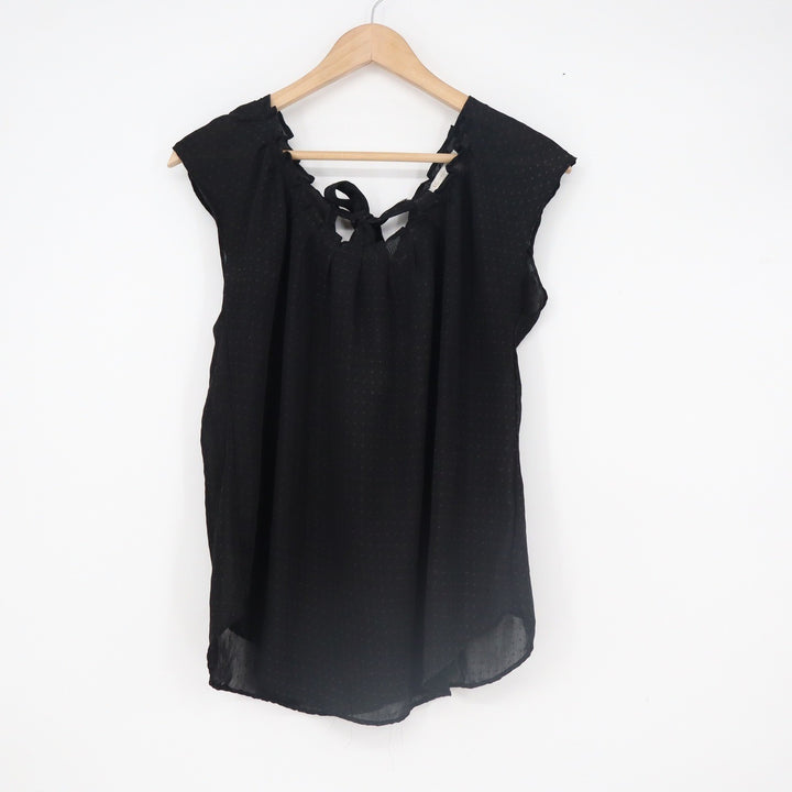 LC Lauren Conrad Black Clip Dot Tie Back Sleeveless Blouse Top Medium