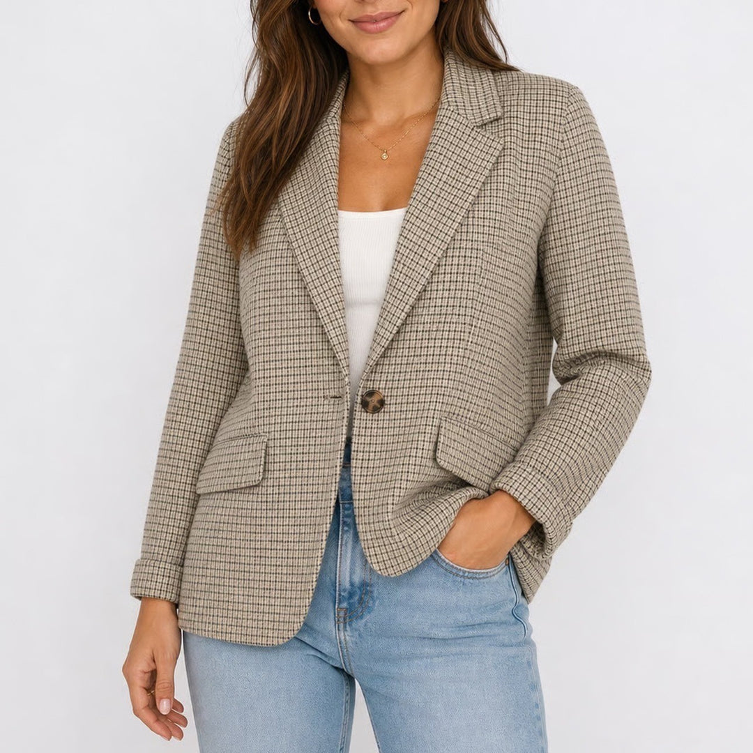 Maeve Anthropologie Womens Plaid Blazer Tan Black Single Button XS