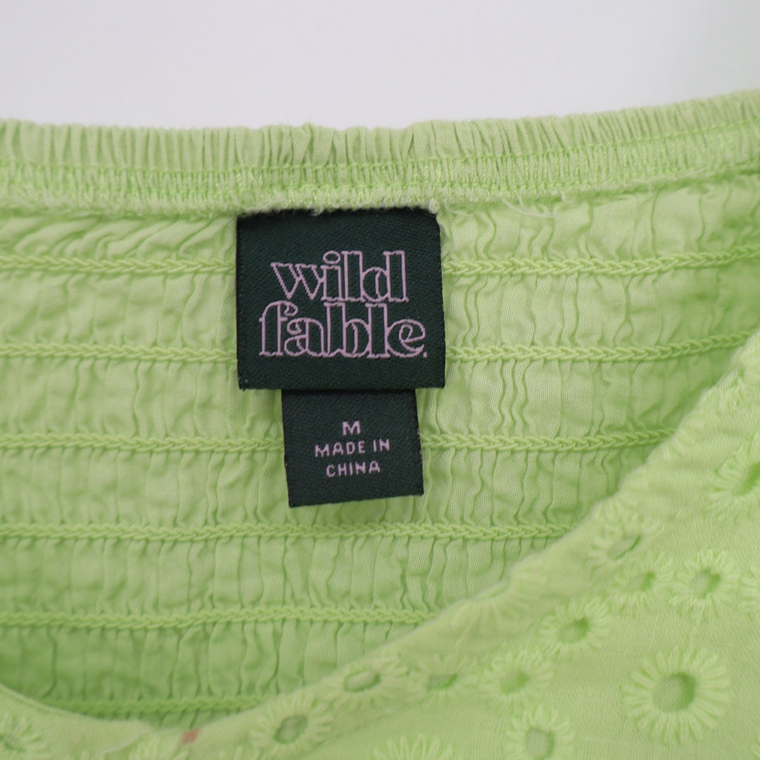 Wild Fable Lime Green Eyelet Lace Ruffle Crop Top Smocked Back Mens M