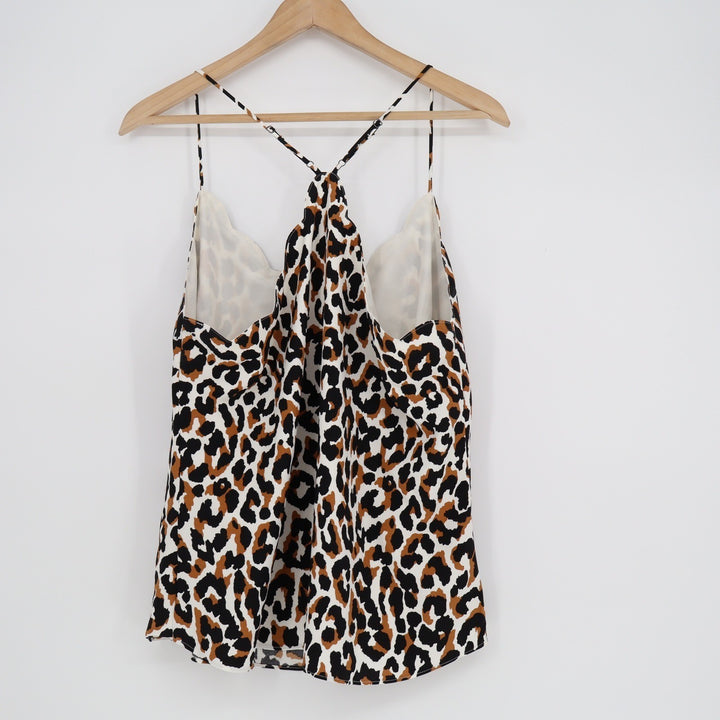 J.Crew Leopard Print Scalloped V-Neck Camisole Tank Top Womens 14 Brown Black