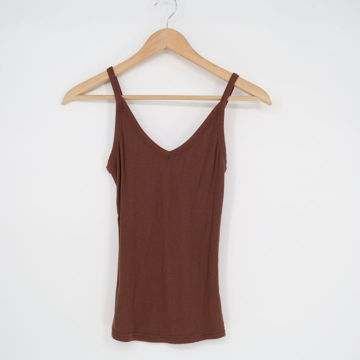Brown Ribbed V-Neck Camisole Tank Top Style 970 Slim Fit Small