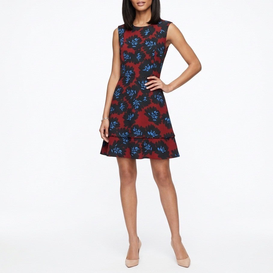J.Crew A-Line Mini Dress Womens 0 Red Blue Floral Sleeveless Back Zip Pockets
