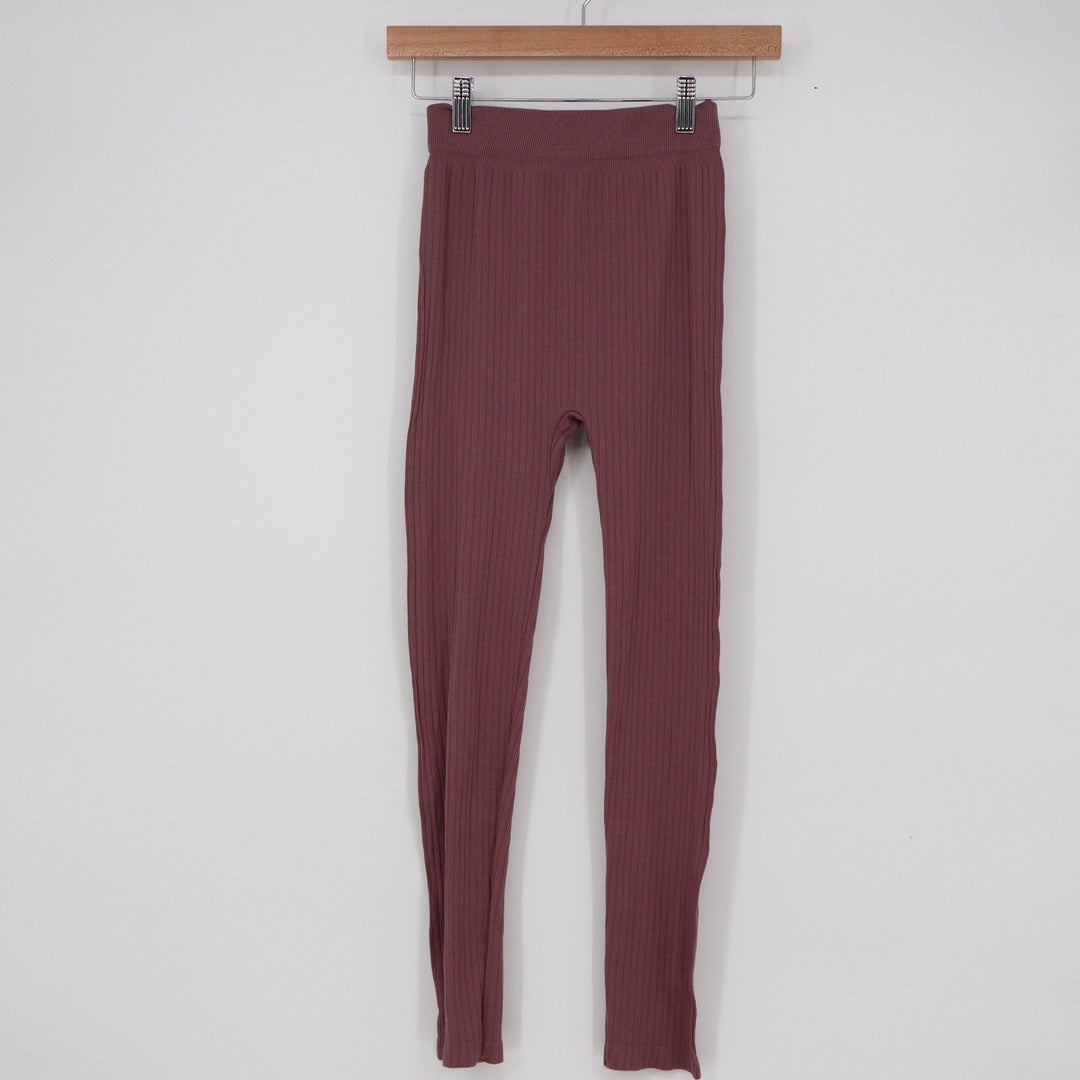 Unbranded Ribbed Knit High Waisted Leggings Mauve Plum Slim Fit Stretch Small