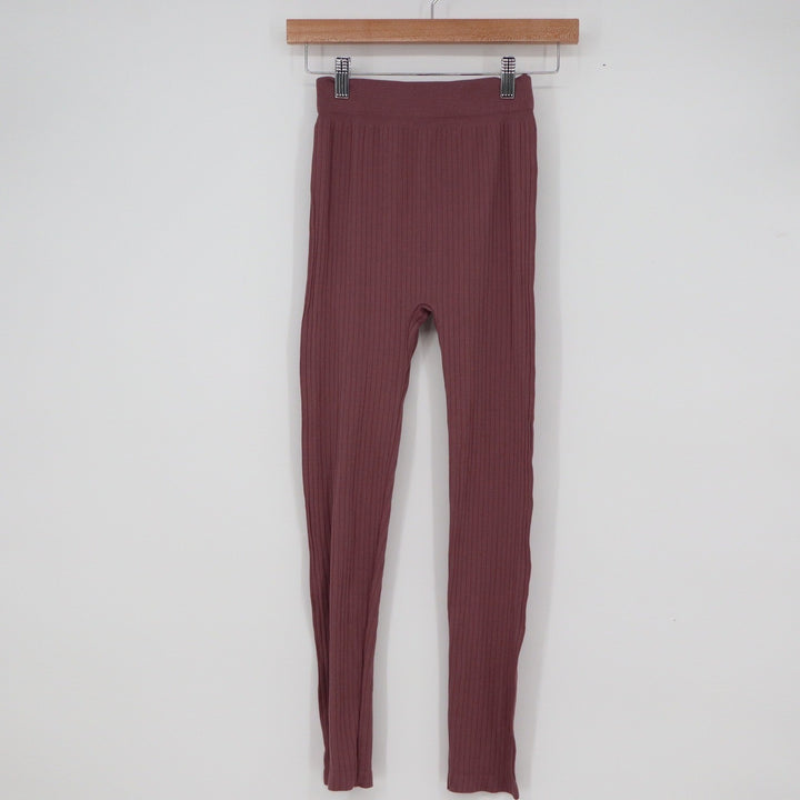 Unbranded Ribbed Knit High Waisted Leggings Mauve Plum Slim Fit Stretch Small