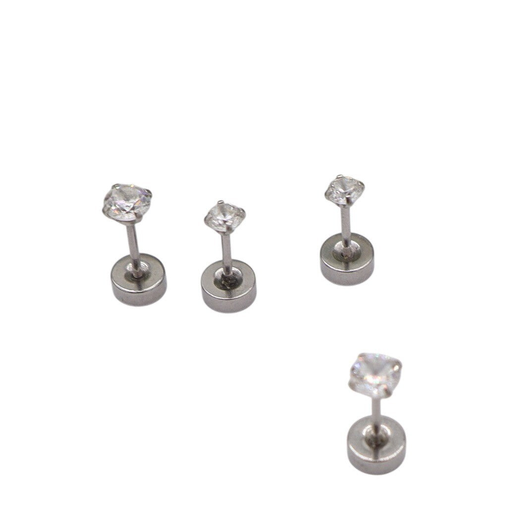 4pc Surgical Steel Cubic Zirconia Flat Back Stud Earrings 16G Cartilage Tragus