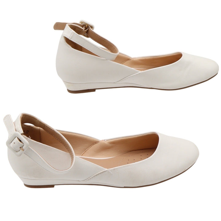 Dream Pairs Flats Womens 7.5 Ankle Strap White Low Wedge D'Orsay Good