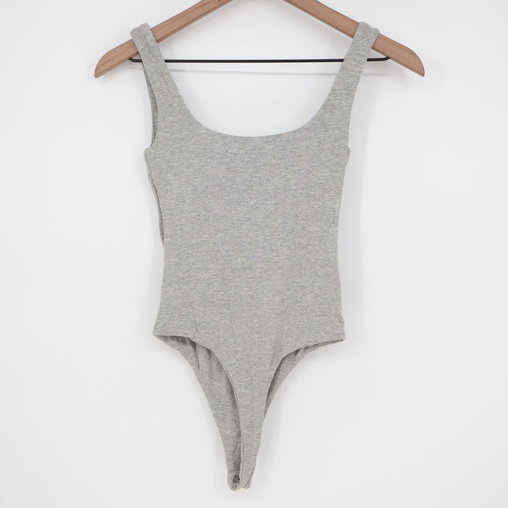 Naked Wardrobe Mens Heather Gray Scoop Neck Sleeveless Thong Bodysuit L