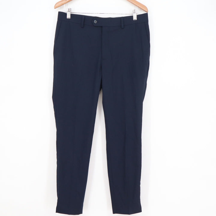 SuitShop Navy Blue Dress Pants Mens Flat Front Formal Trousers 34x27