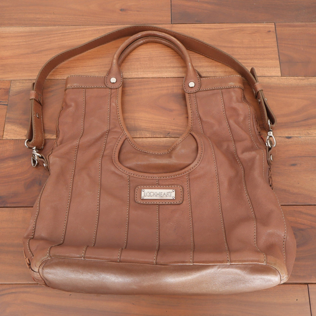Lockheart Brown Woven Leather Geometric Tote Bag Satchel Shoulder Bag