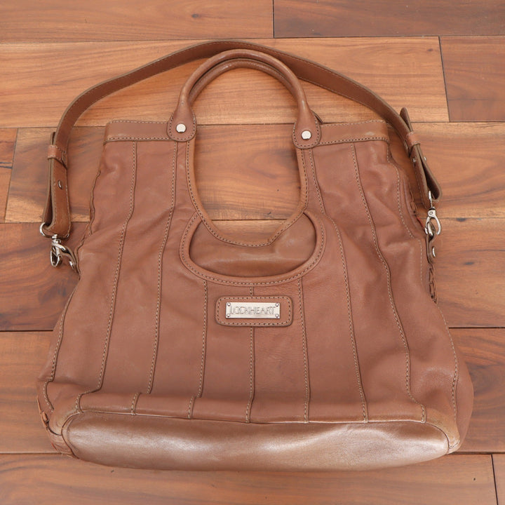 Lockheart Brown Woven Leather Geometric Tote Bag Satchel Shoulder Bag