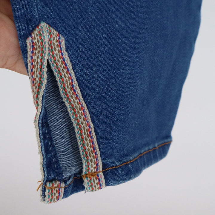 NYDJ Ami Skinny Jeans Womens 6 Blue Denim Lift Tuck Ankle Side Slit Woven Trim