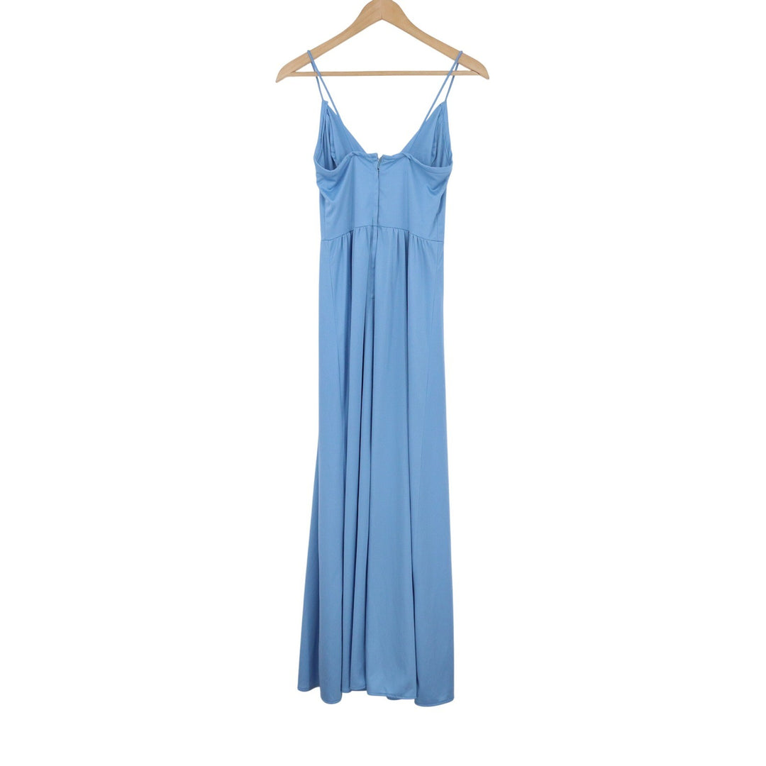 Sky Blue V Neck Spaghetti Strap Maxi Dress Formal Evening Gown