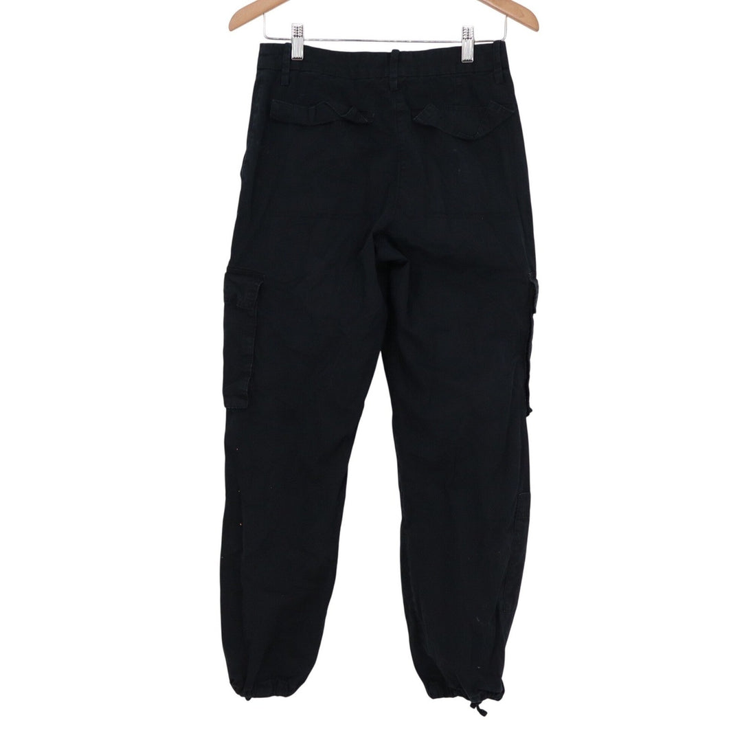 HM Womens Black Cotton Cargo Pants High Rise Utility Jogger Ankle Tie Size 4