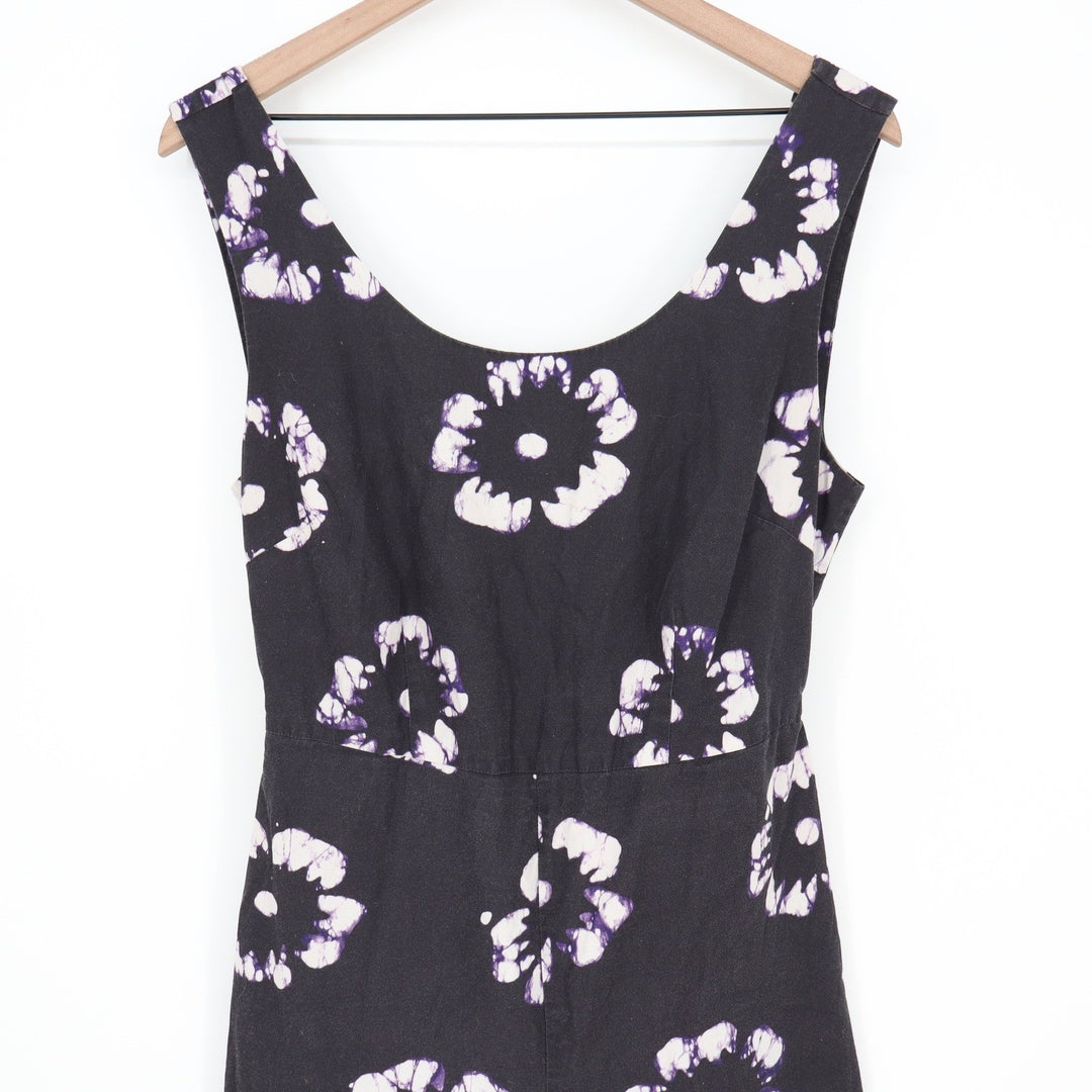 Busayo Collective Black Floral Batik Cotton Wide Leg Cutout Jumpsuit Size 10