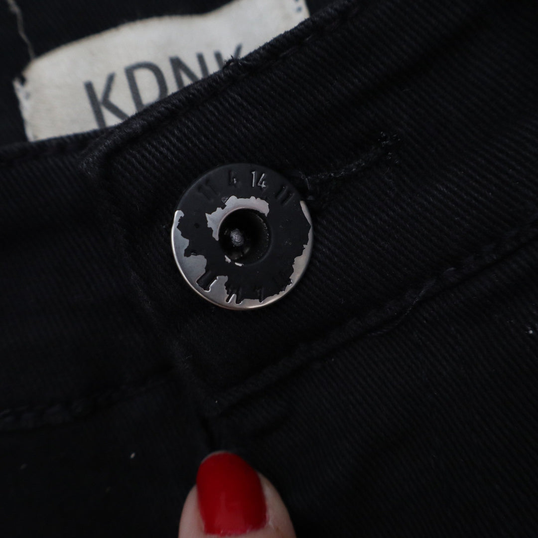 KDNK Mens Black Distressed Skinny Jeans Ripped Knee Zipper Size 32