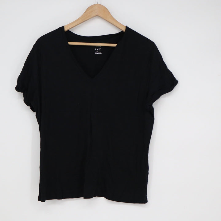 A New Day Womens Black V-Neck Short Sleeve Rolled Cuff Tee Shirt Large