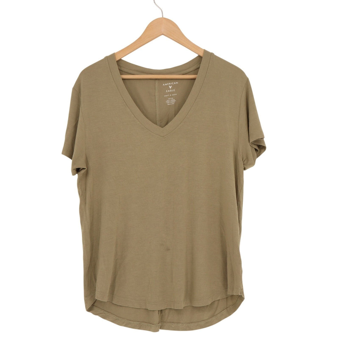 American Eagle Outfitters Soft & Sexy V Neck Tee Shirt Womens Small Olive Green