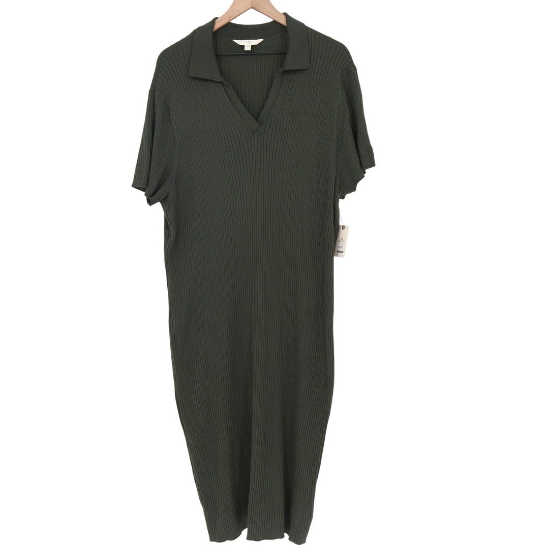 Terra & Sky Polo Sweater Dress Womens 3X Polo Sweater Dress Green Ribbed NEW
