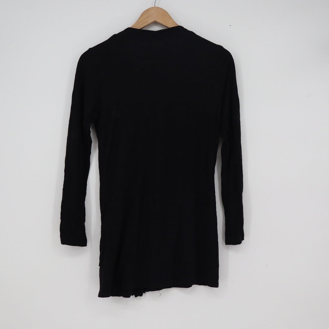 Womens Black Longline Button Front V-Neck Cardigan Sweater with Pockets Size S