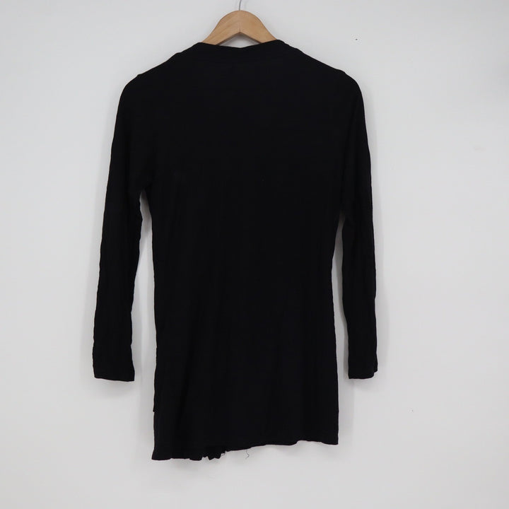 Womens Black Longline Button Front V-Neck Cardigan Sweater with Pockets Size S