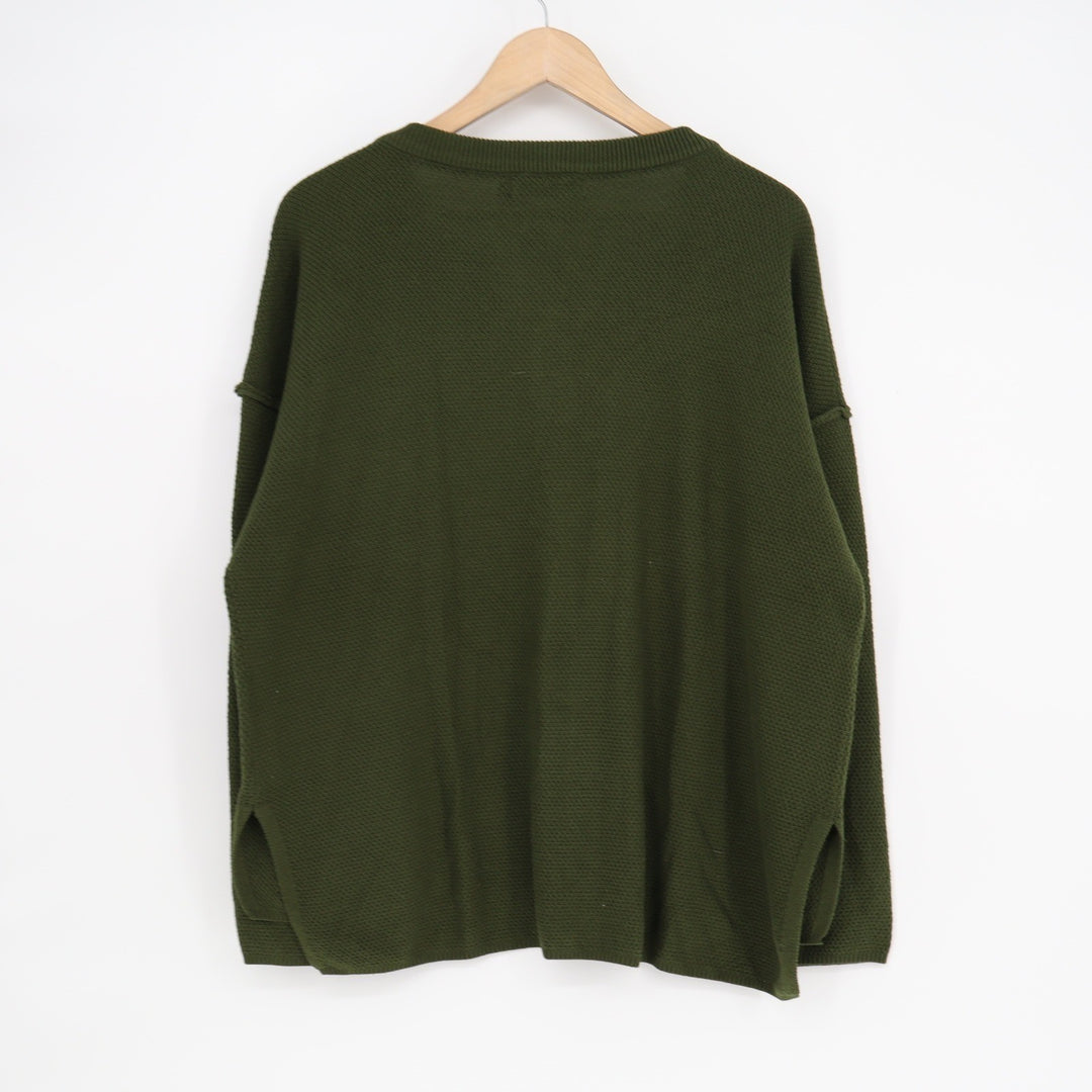 LILLUSORY Womens Olive Green Textured Henley Sweater LS055-A124 Wood Buttons M