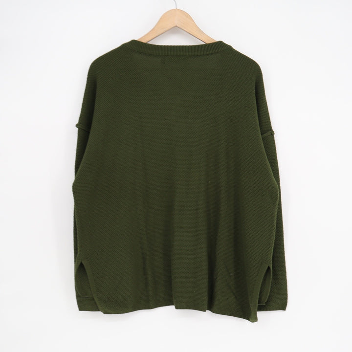 LILLUSORY Womens Olive Green Textured Henley Sweater LS055-A124 Wood Buttons M