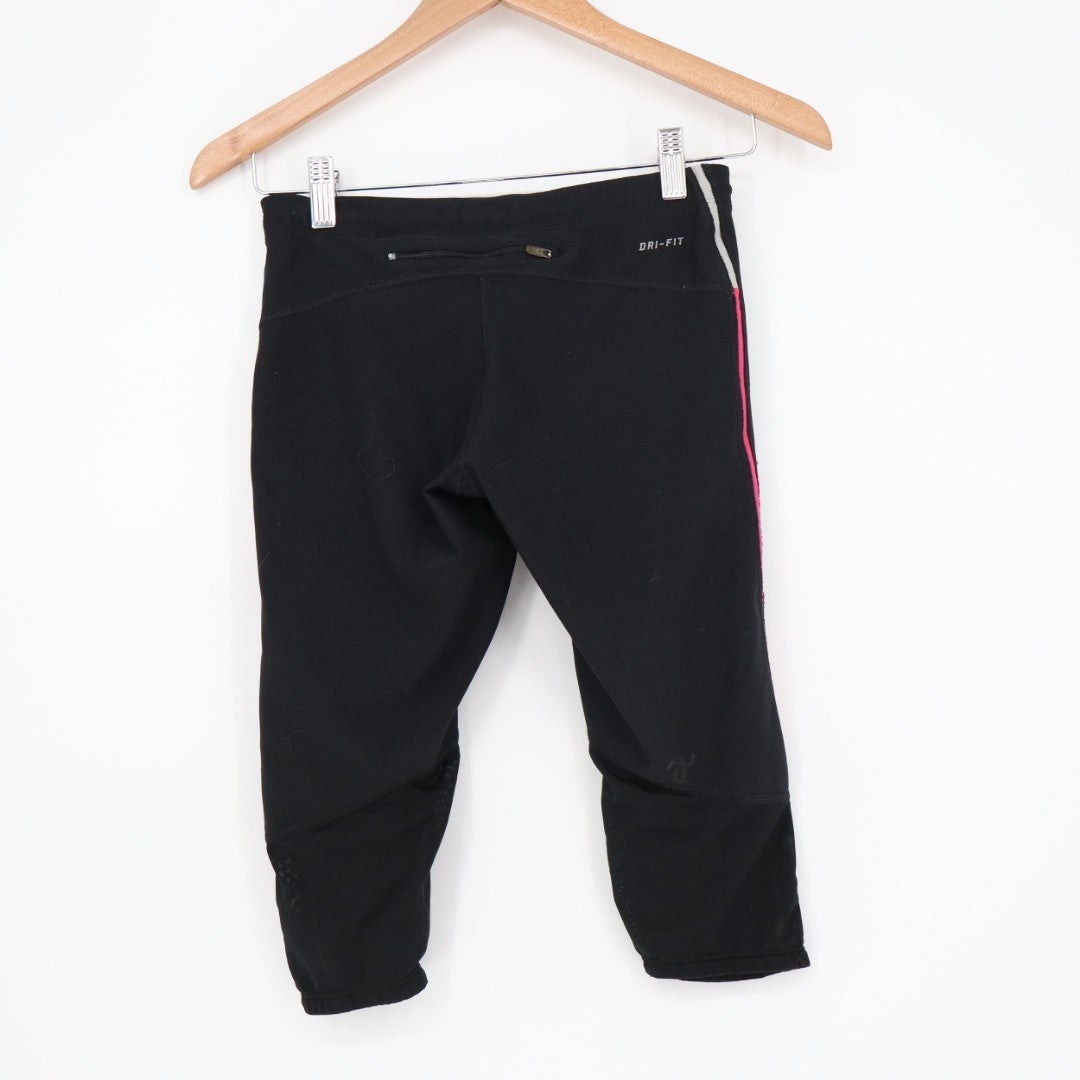 Nike Sportswear Dri Fit Cropped Leggings Womens Small Black Pink Swoosh Logo