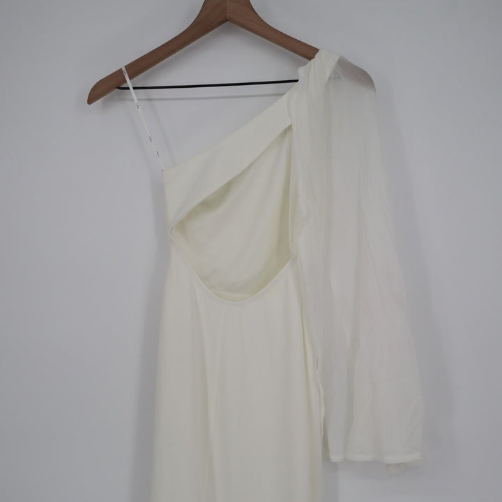 Lulus Majestic Attitude Cape Sleeve One-Shoulder Maxi Dress Womens XS White
