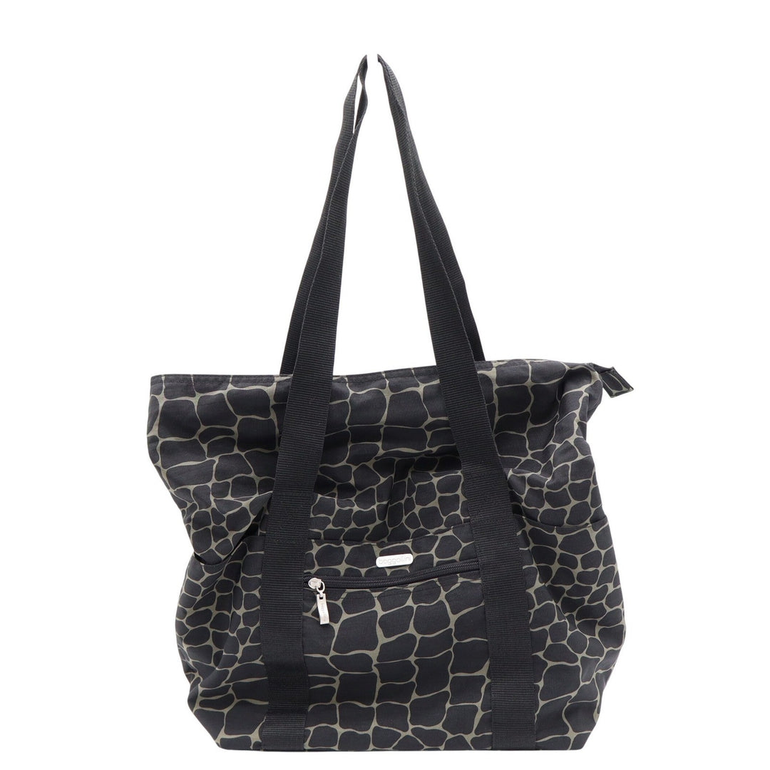 Baggallini Nylon Tote Bag Black Grey Giraffe Animal Print Shoulder Bag