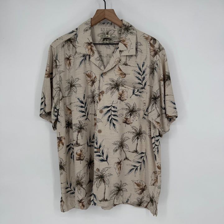 Batck Bay Mens Silk Hawaiian Shirt Tropical Palm Tree Print Button Up Size L
