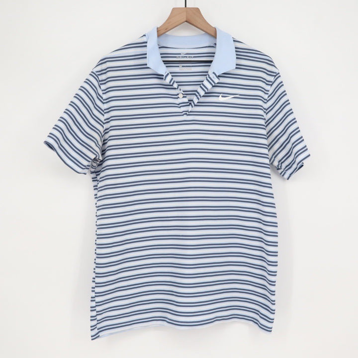 Nike Dri Fit Golf Polo Shirt Blue White Stripe Short Sleeve Size Large