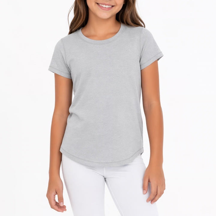 DSG Girls Movement Tee Light Heather Grey Short Sleeve Athletic Shirt Size S 8-9