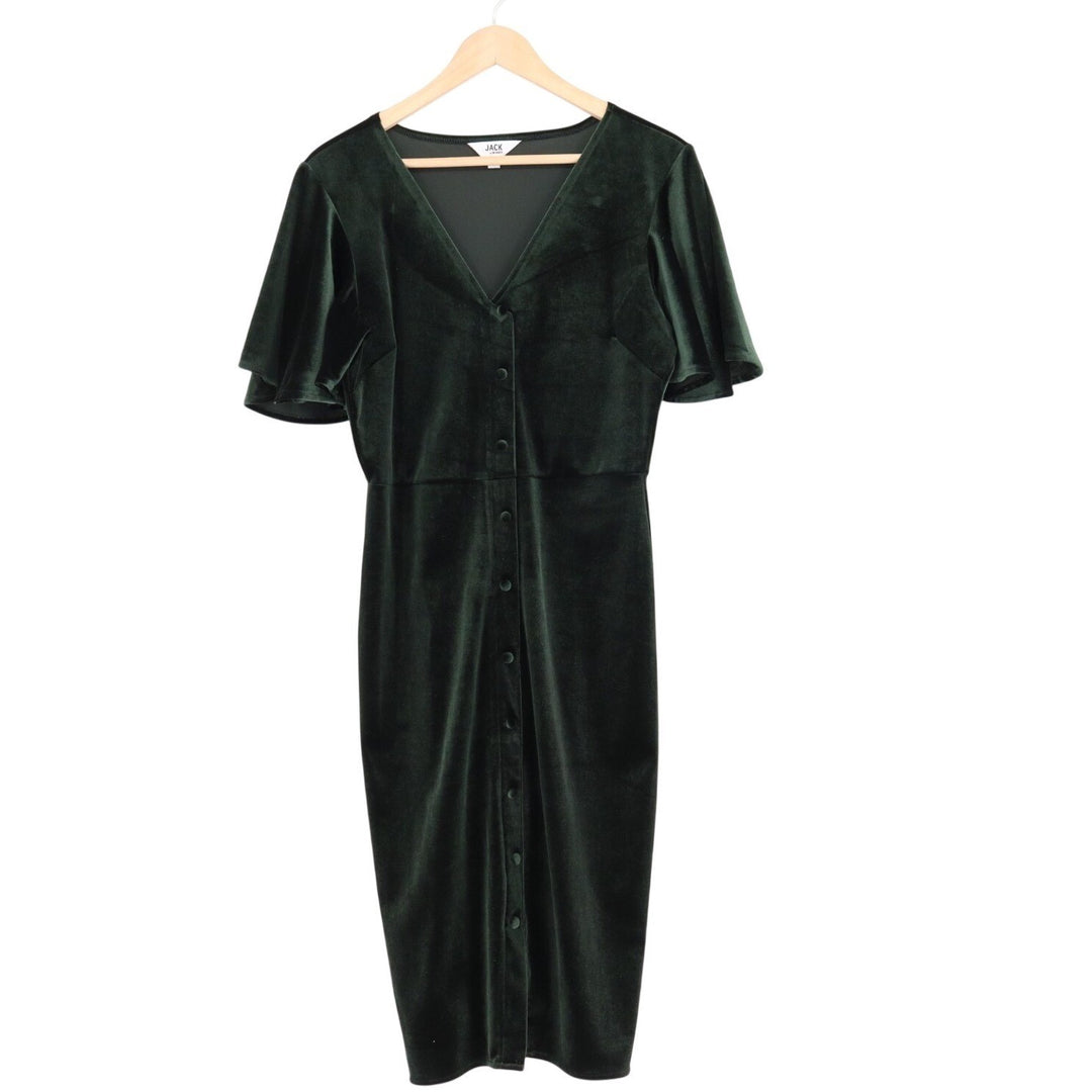 Jack By BB Dakota Velvet Sheath Dress Womens Medium Green V-Neck Short Sleeve
