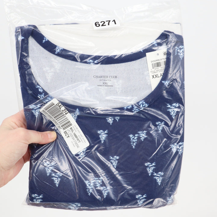 Charter Club Intimates Womens XXL Sleep Shirt Navy Blue Tree Print Long Sleeve