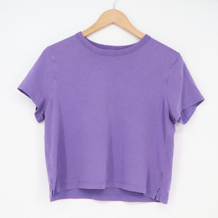 Lululemon T-Shirt Womens S/M Cates Tee Purple Cropped Side Slit Good