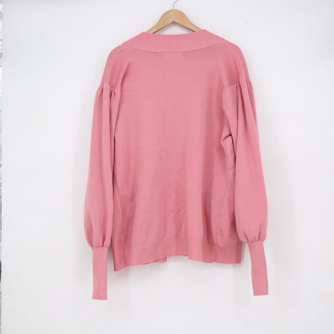 A Love Story Pink Puff Sleeve Open Front Cardigan Sweater Pockets Sz 14/16 L XL